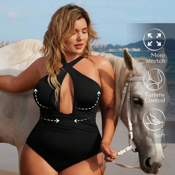 SHEIN Black High-Cut One-Piece Swimsuit - Picture 1 of 5